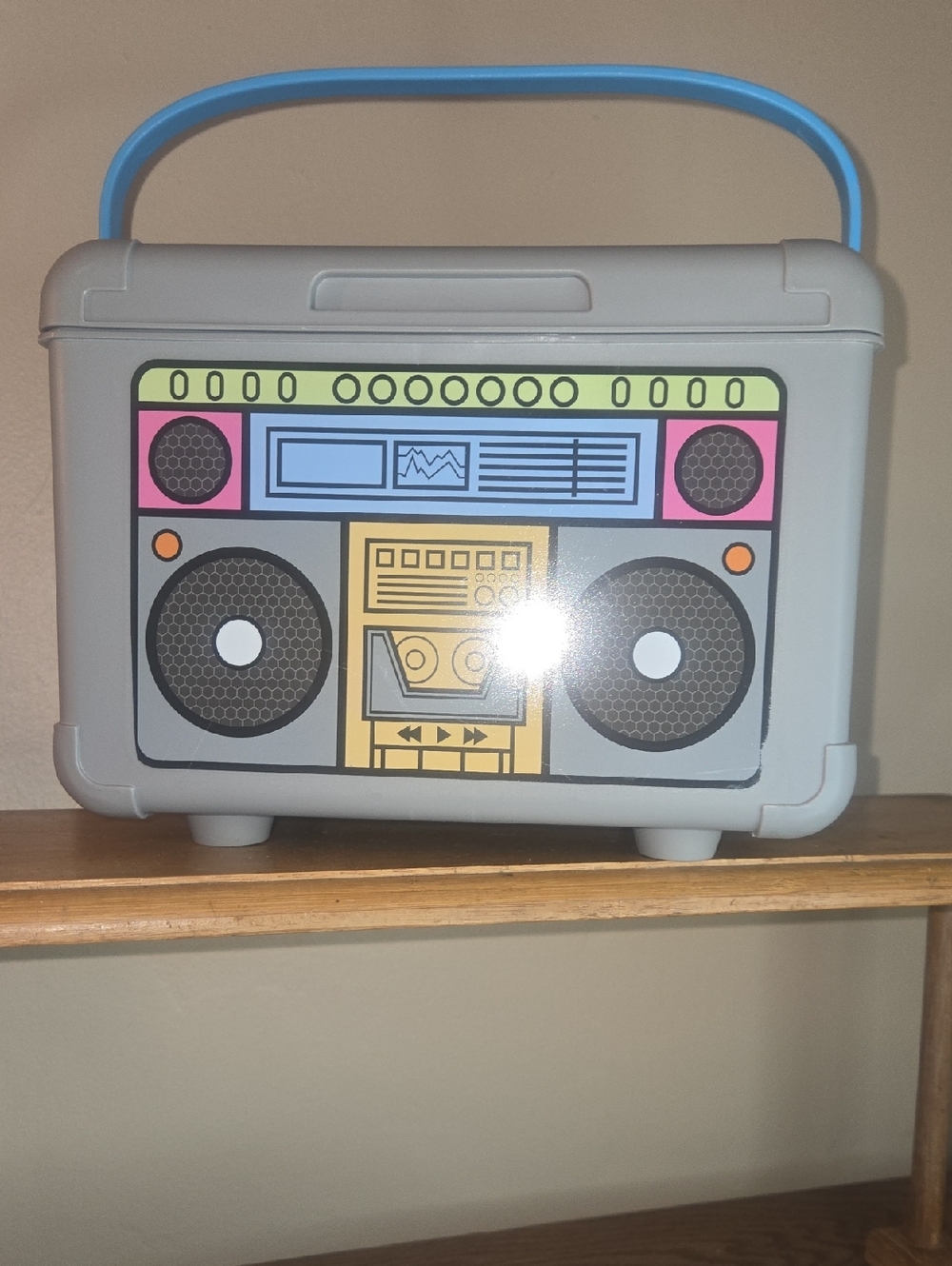 Portable Retro Boombox Speaker Cooler - Gray with Blue Handle